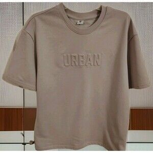 Urban High Quality Lettering T Shirt Size M Crew Neck Tan Cotton Blend
